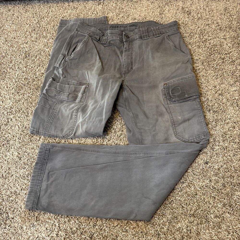 Duluth Trading Co Flex Fire Hose Gray Work Pants Men's Relaxed Fit 36x34 Distres